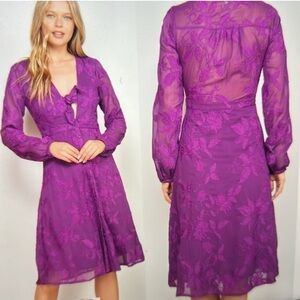 Elegant Attractive Purple Dress Floral Embroidery S New